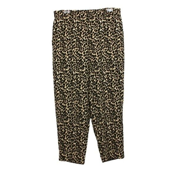 J. Crew Pants Leopard Print Pull-on Tapered Leg Side Pocket Elastic Waist Sz 12 - Picture 1 of 6